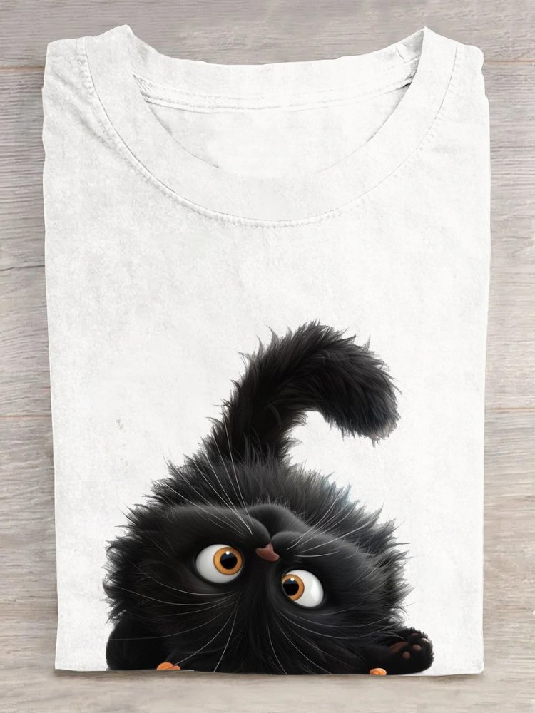 Katze Baumwolle Weit Lässig T-Shirt