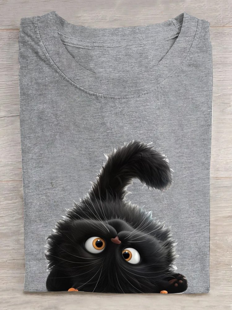 Katze Baumwolle Weit Lässig T-Shirt