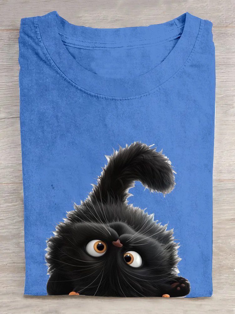 Katze Baumwolle Weit Lässig T-Shirt