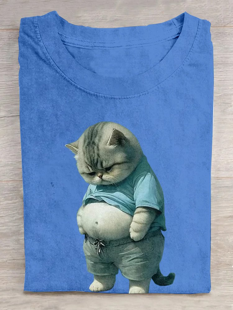 Baumwolle Katze Lässig Rundhals T-Shirt