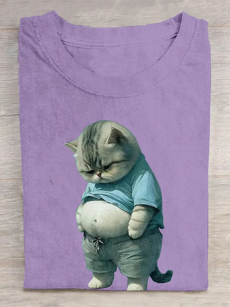 Baumwolle Katze Lässig Rundhals T-Shirt