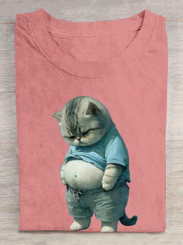 Baumwolle Katze Lässig Rundhals T-Shirt