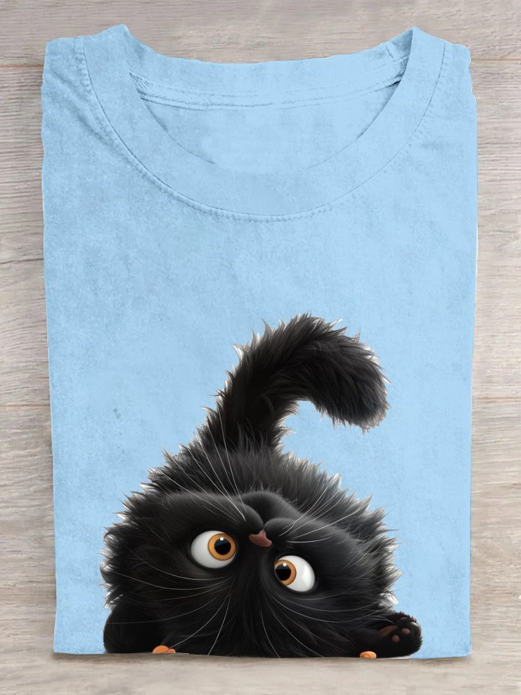 Katze Baumwolle Weit Lässig T-Shirt