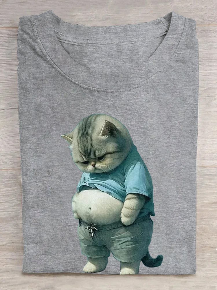 Baumwolle Katze Lässig Rundhals T-Shirt