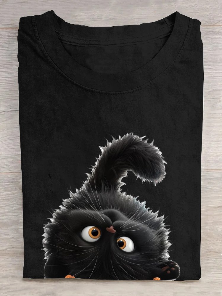 Katze Baumwolle Weit Lässig T-Shirt