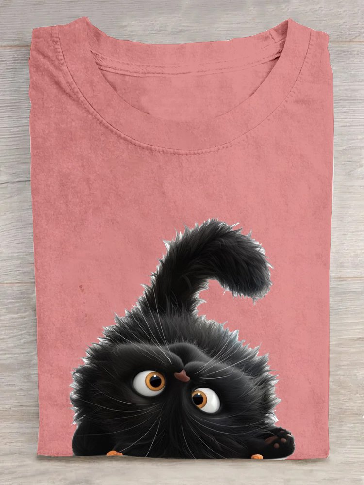 Katze Baumwolle Weit Lässig T-Shirt