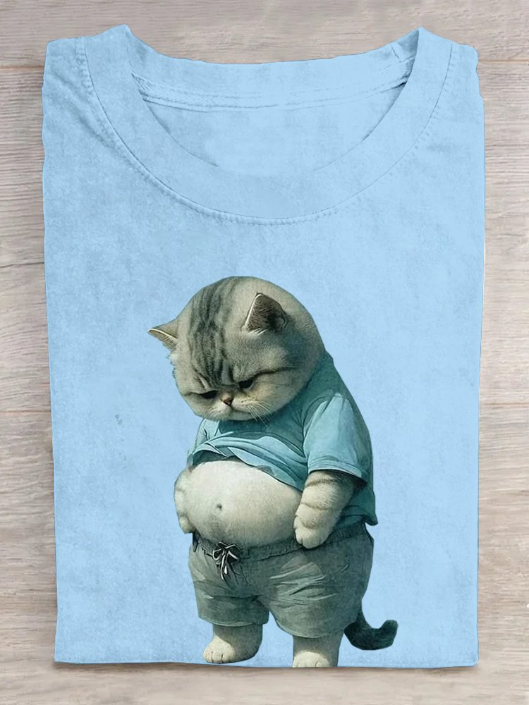 Baumwolle Katze Lässig Rundhals T-Shirt