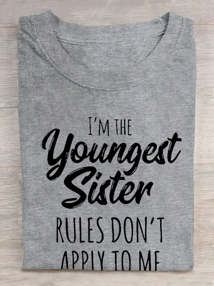 Damen Jüngste Schwester Lustig Briefe Lässig Rundhals T-Shirt