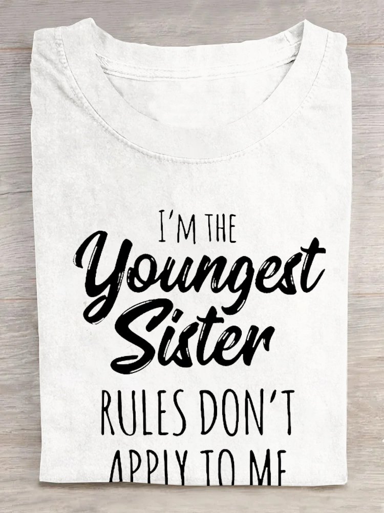 Damen Jüngste Schwester Lustig Briefe Lässig Rundhals T-Shirt