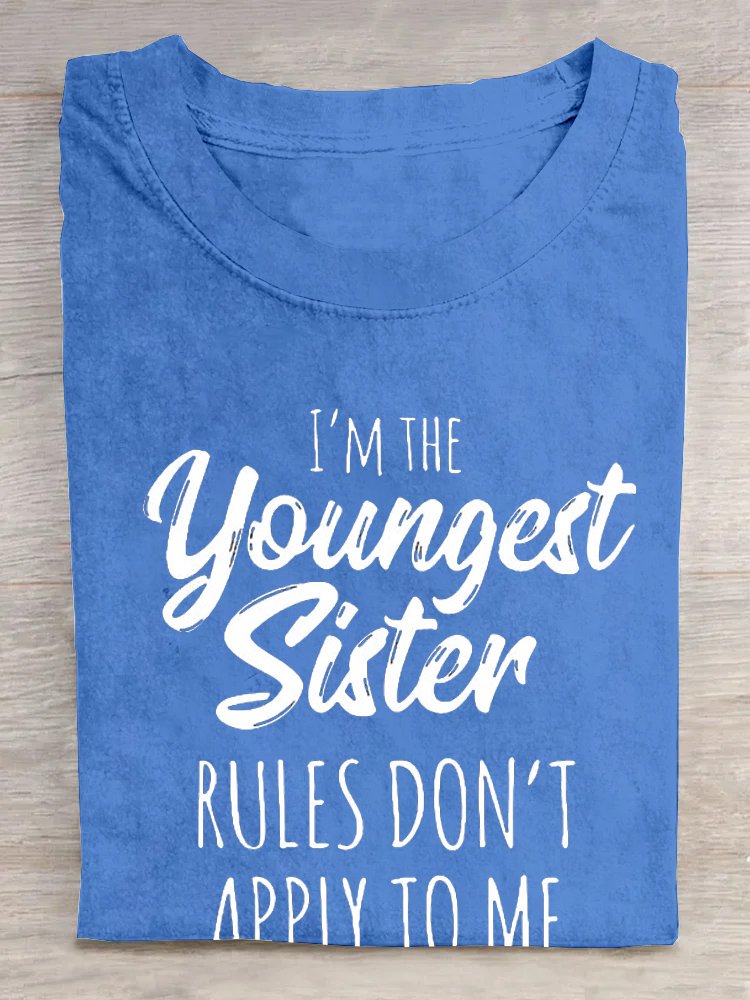 Damen Jüngste Schwester Lustig Briefe Lässig Rundhals T-Shirt