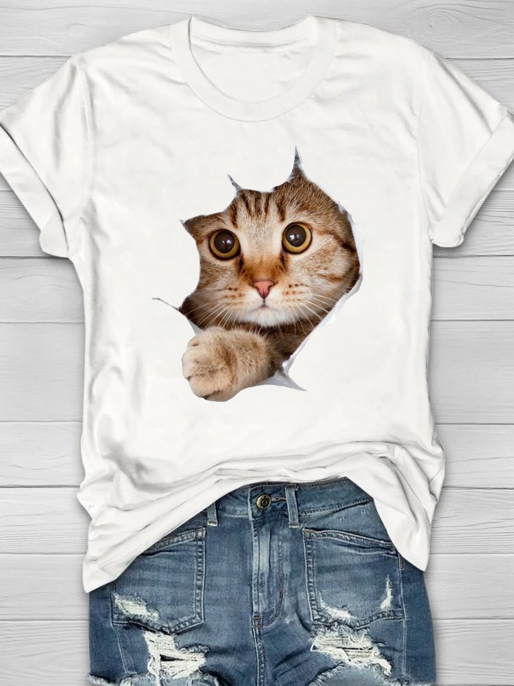 Lässig Baumwolle Katze Weit T-Shirt