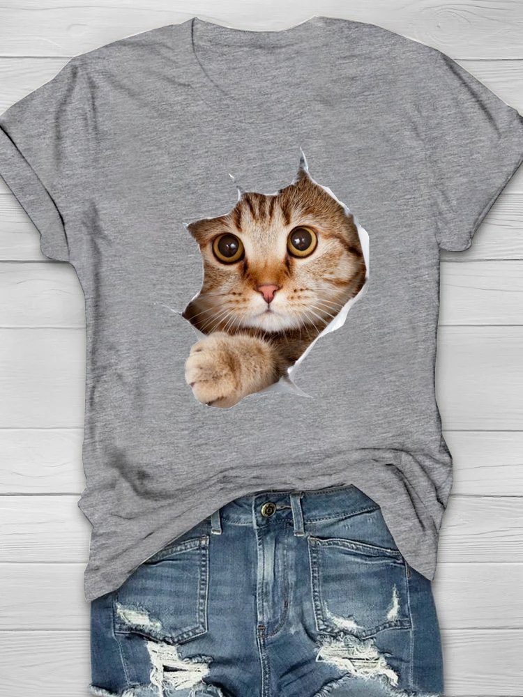 Lässig Baumwolle Katze Weit T-Shirt