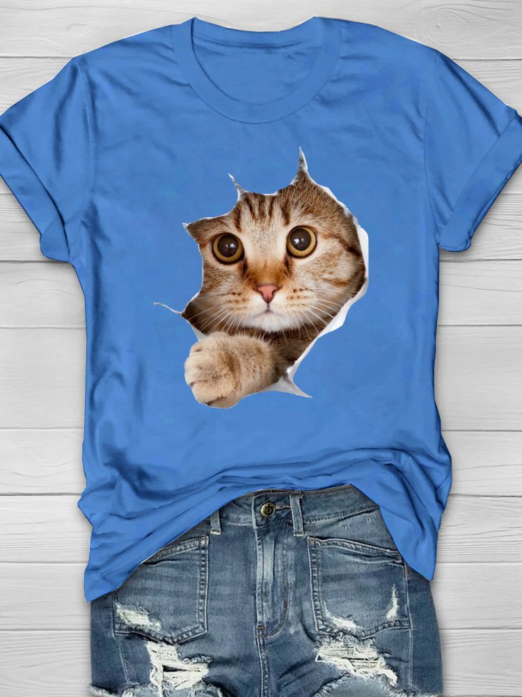 Lässig Baumwolle Katze Weit T-Shirt