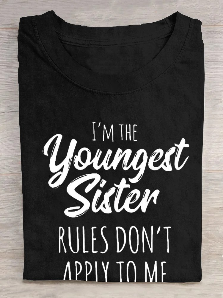 Damen Jüngste Schwester Lustig Briefe Lässig Rundhals T-Shirt