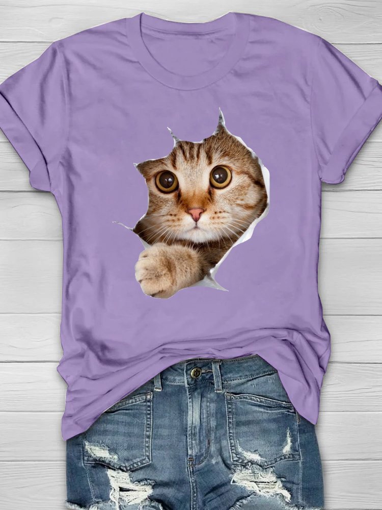 Lässig Baumwolle Katze Weit T-Shirt