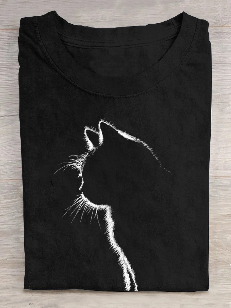 Lässig Katze Rundhals T-Shirt