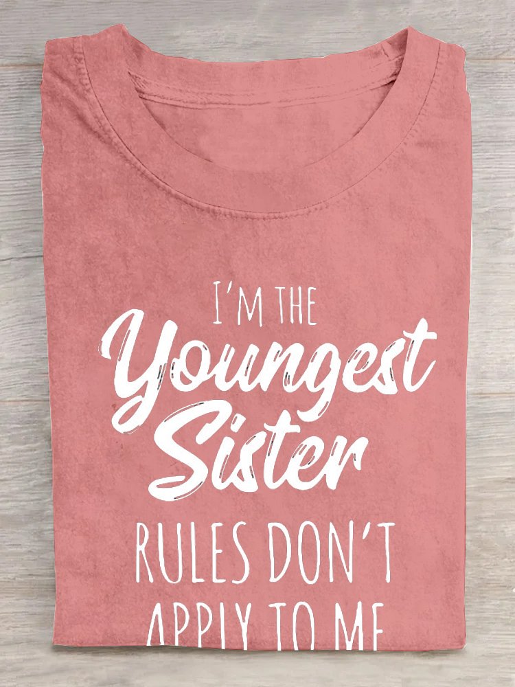 Damen Jüngste Schwester Lustig Briefe Lässig Rundhals T-Shirt