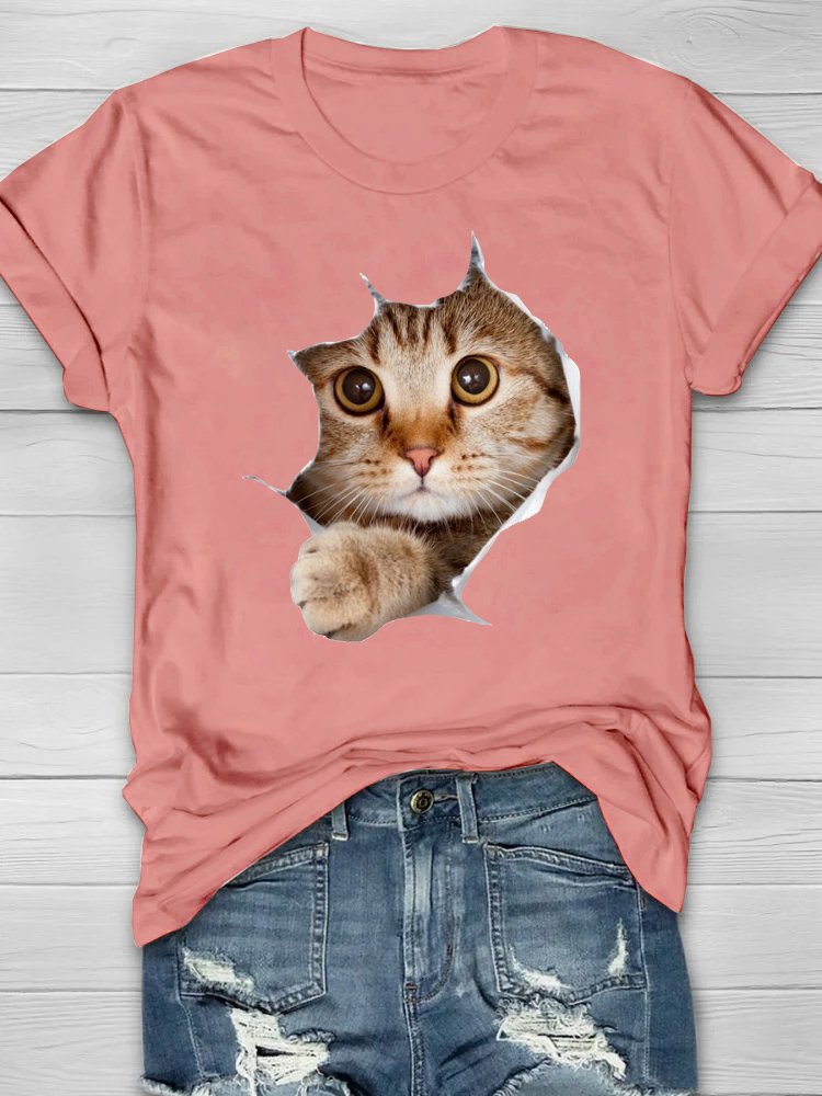 Lässig Baumwolle Katze Weit T-Shirt