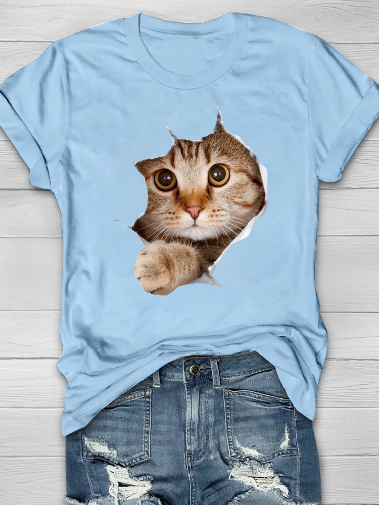 Lässig Baumwolle Katze Weit T-Shirt