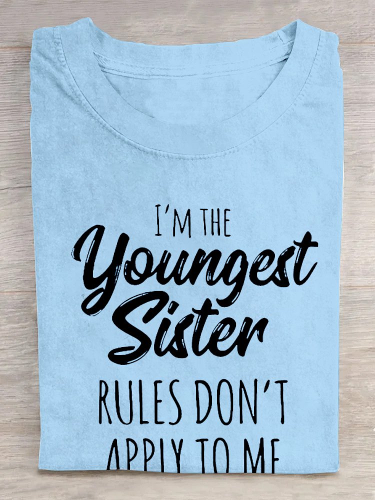 Damen Jüngste Schwester Lustig Briefe Lässig Rundhals T-Shirt