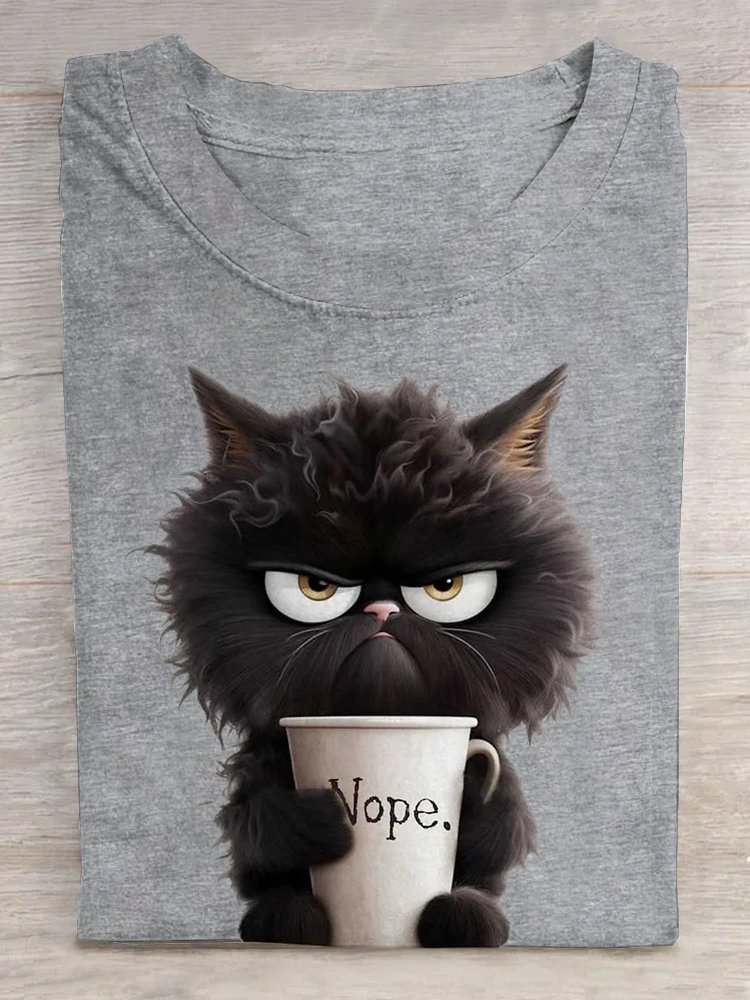 Weit Rundhals Katze Lässig T-Shirt