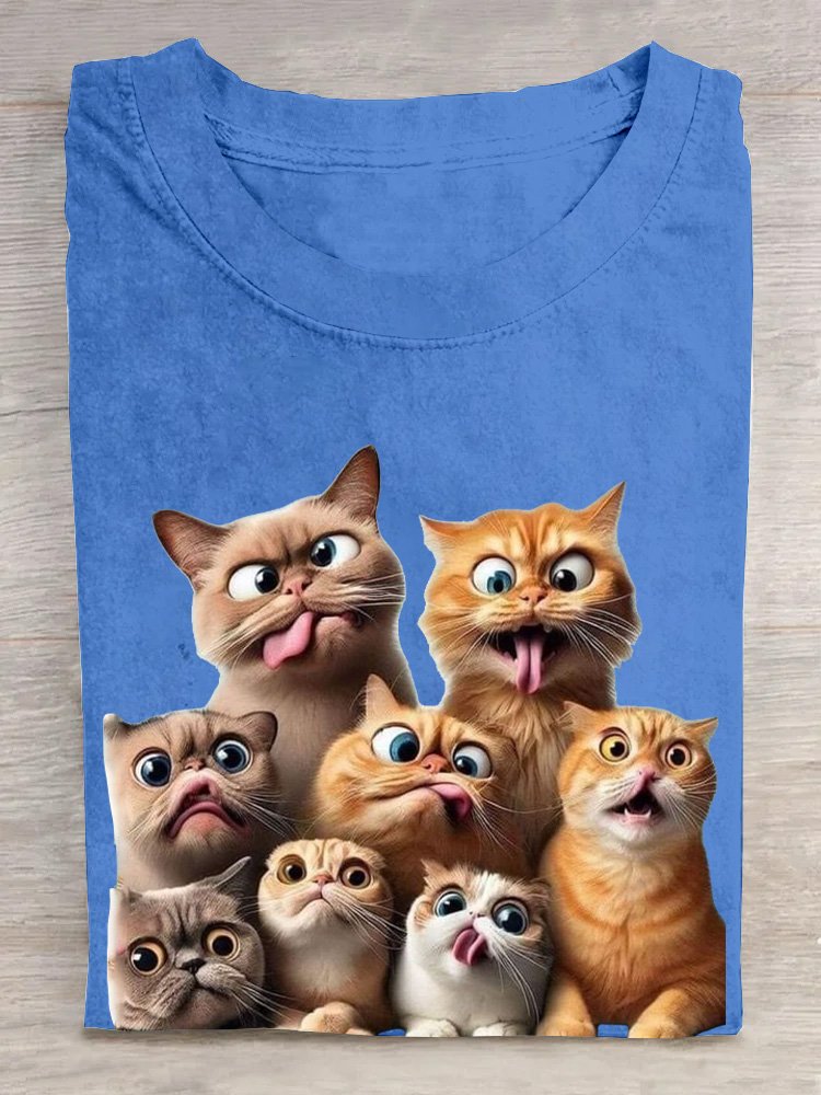 Lässig Baumwolle Katze Weit T-Shirt