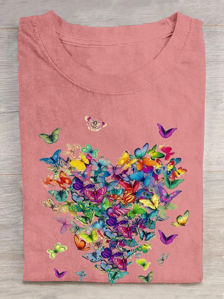 Weit Lässig Rundhals Schmetterling T-Shirt