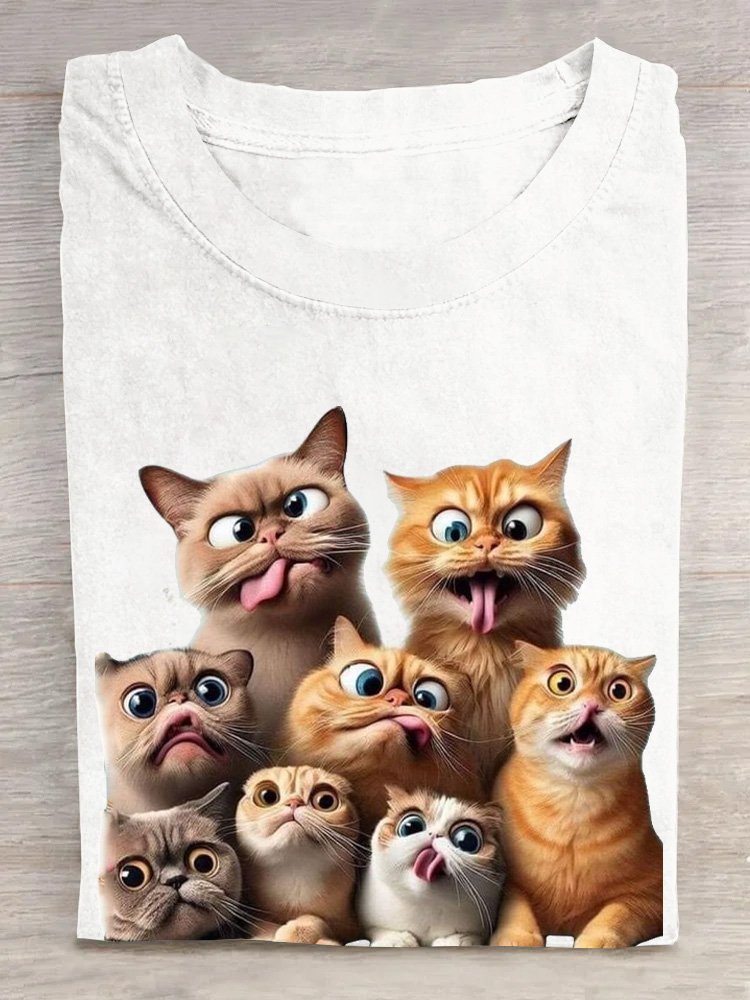 Lässig Baumwolle Katze Weit T-Shirt