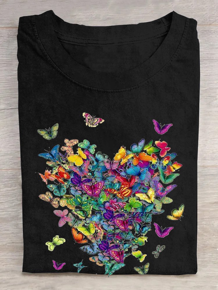 Weit Lässig Rundhals Schmetterling T-Shirt