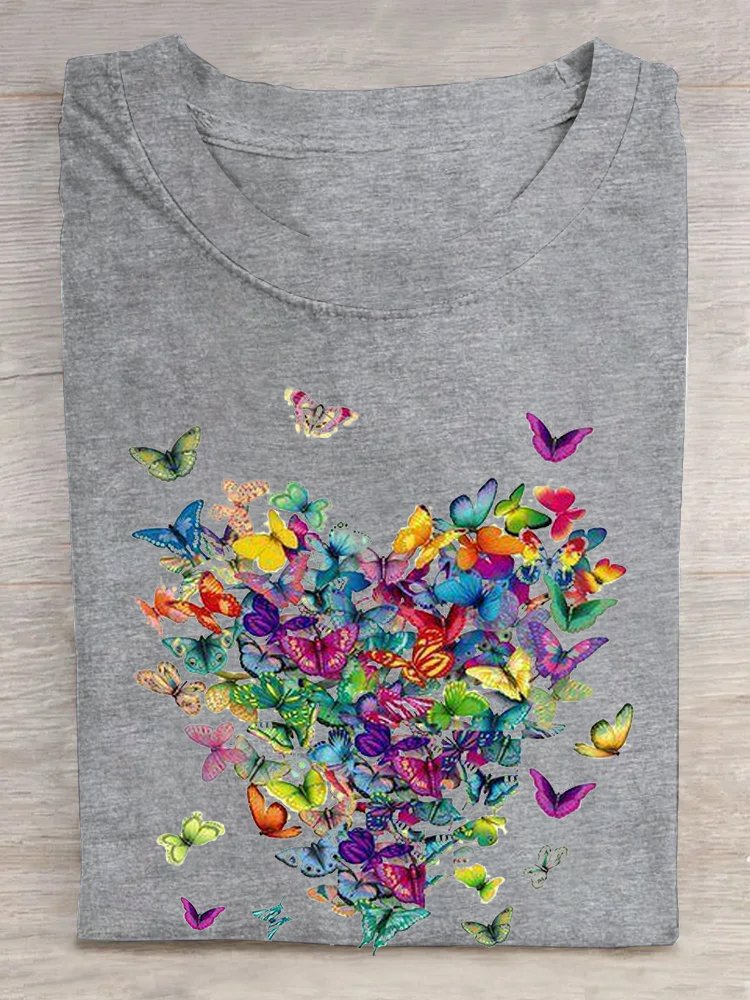 Weit Lässig Rundhals Schmetterling T-Shirt