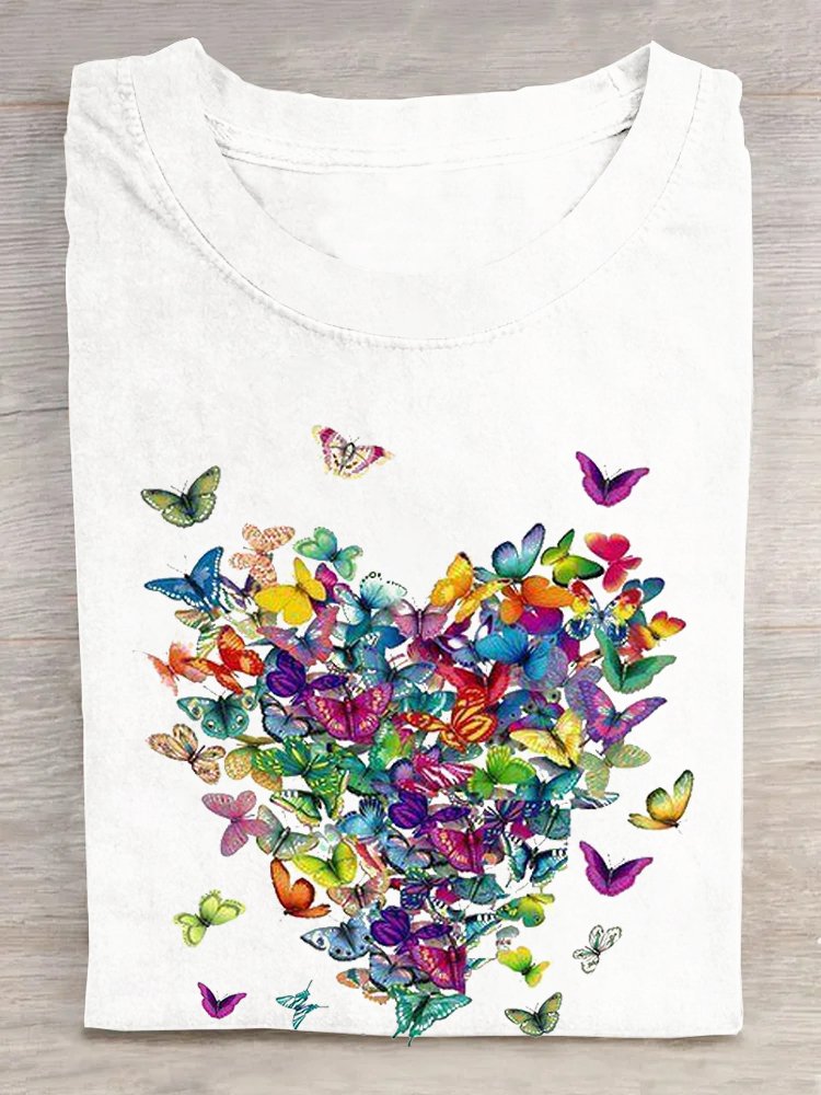 Weit Lässig Rundhals Schmetterling T-Shirt