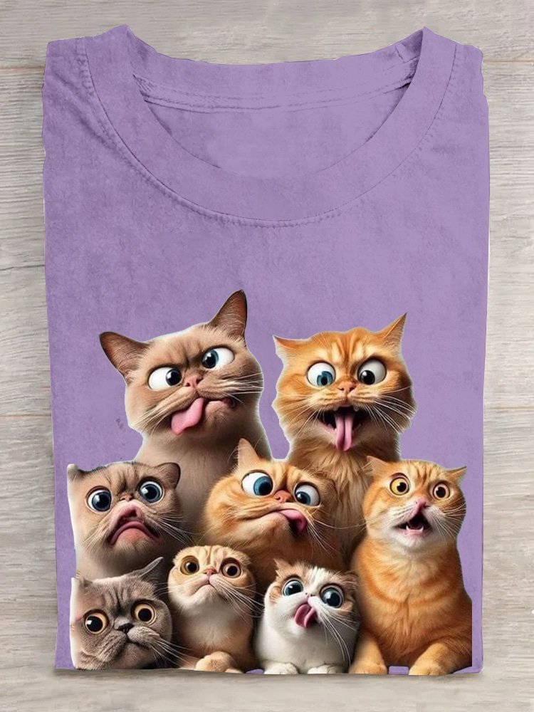 Lässig Baumwolle Katze Weit T-Shirt