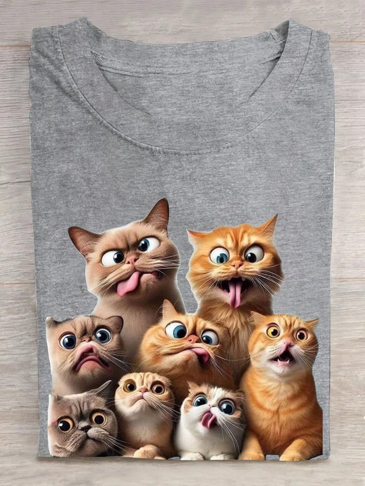 Lässig Baumwolle Katze Weit T-Shirt