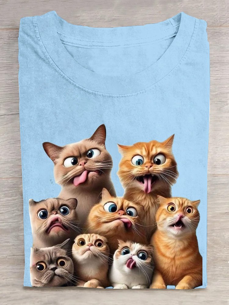 Lässig Baumwolle Katze Weit T-Shirt