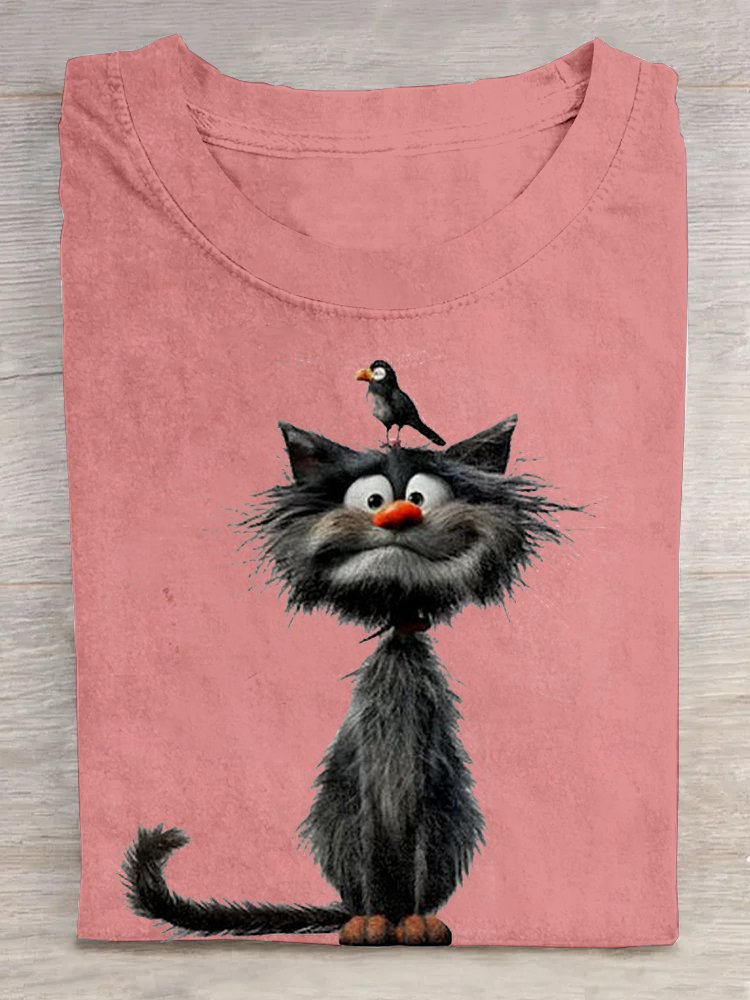 Lässig Katze Weit Rundhals T-Shirt