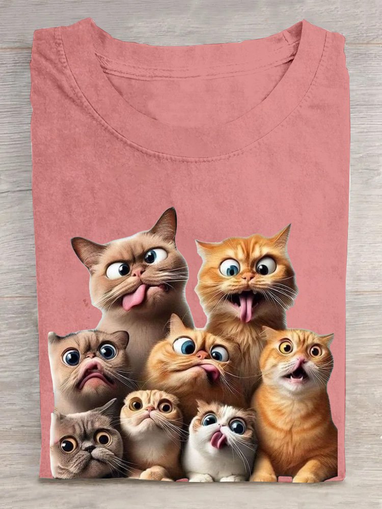 Lässig Baumwolle Katze Weit T-Shirt