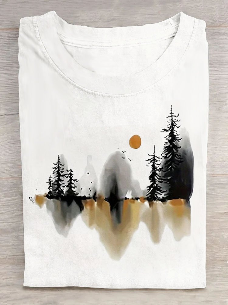 Aquarell Stil Landschaftsdruck Lässig T-Shirt