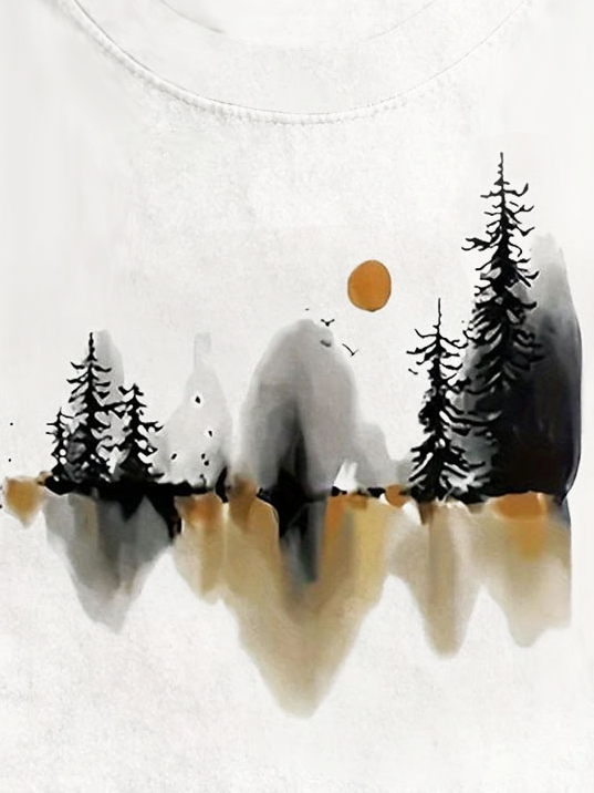 Aquarell Stil Landschaftsdruck Lässig T-Shirt