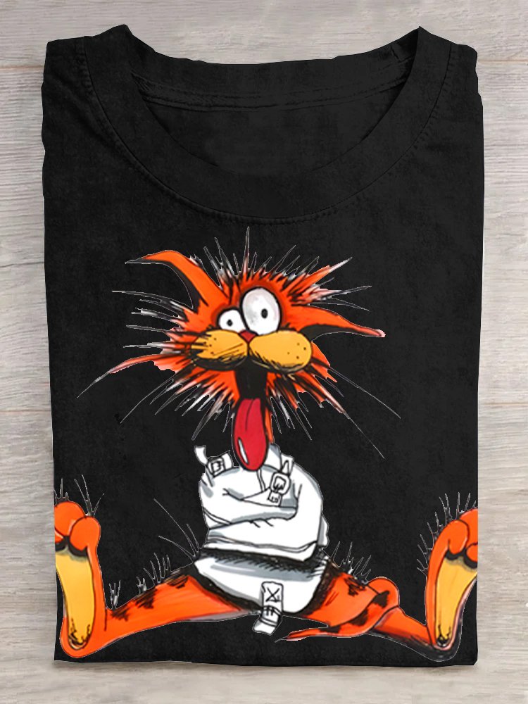 Kartoon Tiere Baumwollmischung Weit Lässig T-Shirt