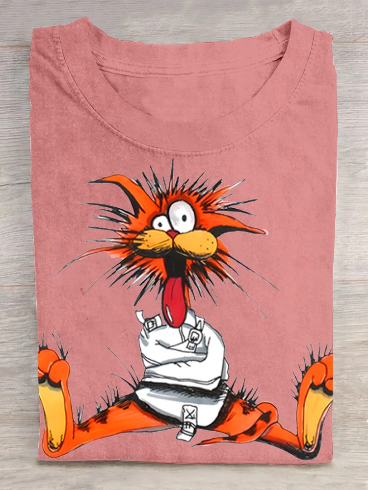 Kartoon Tiere Baumwollmischung Weit Lässig T-Shirt