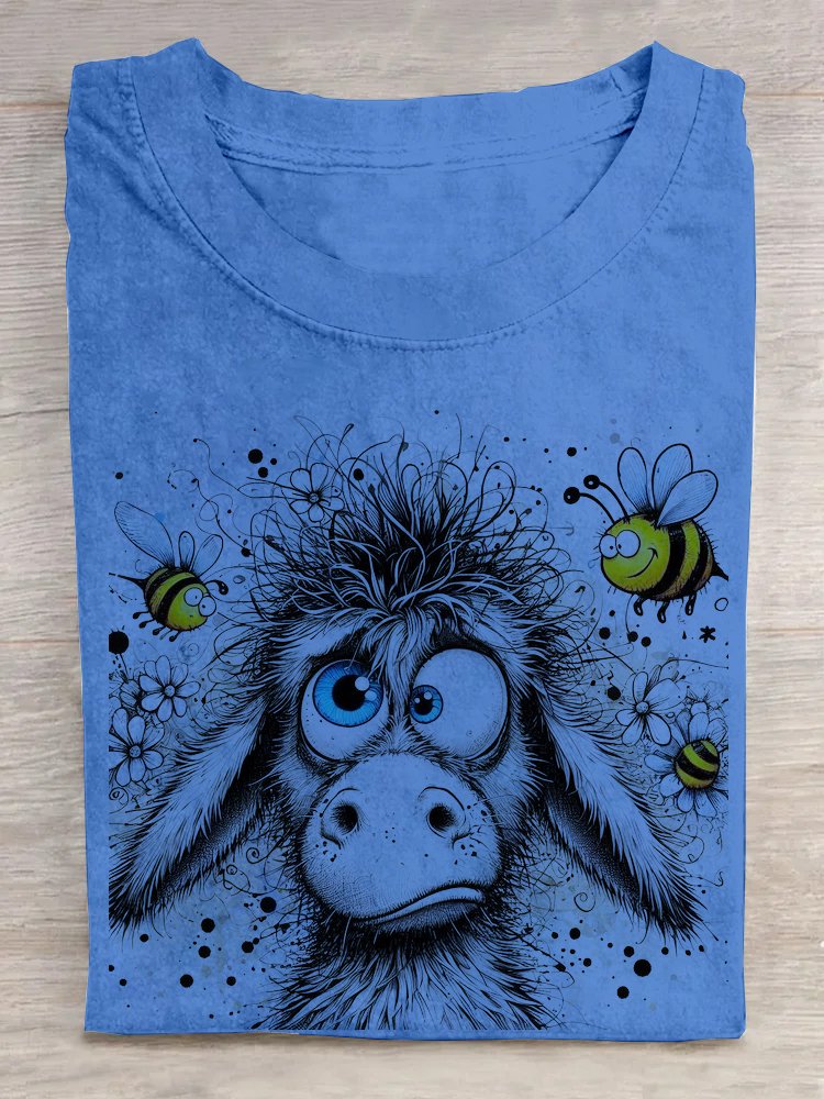 Weit Lässig Tiere Baumwolle Esel und Biene T-Shirt