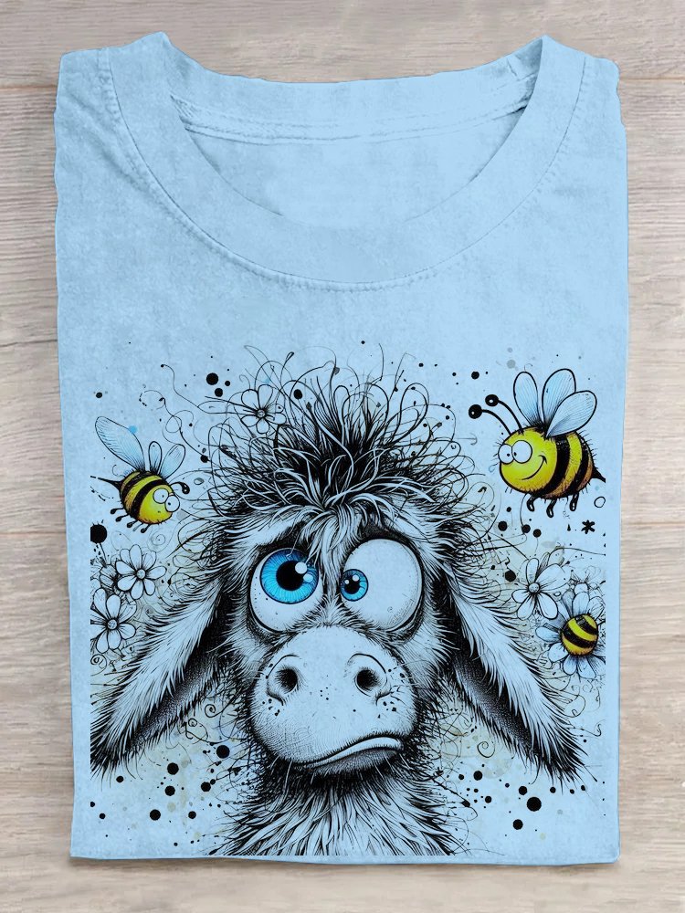 Weit Lässig Tiere Baumwolle Esel und Biene T-Shirt