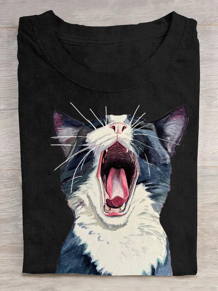 Weit Lässig Katze Rundhals T-Shirt