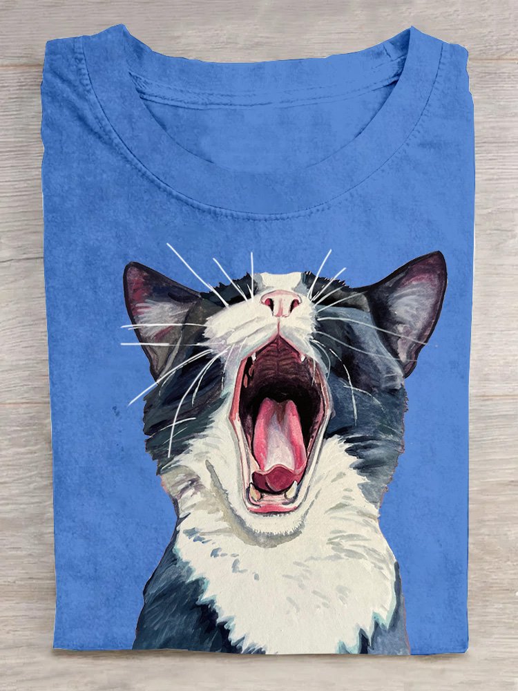 Weit Lässig Katze Rundhals T-Shirt