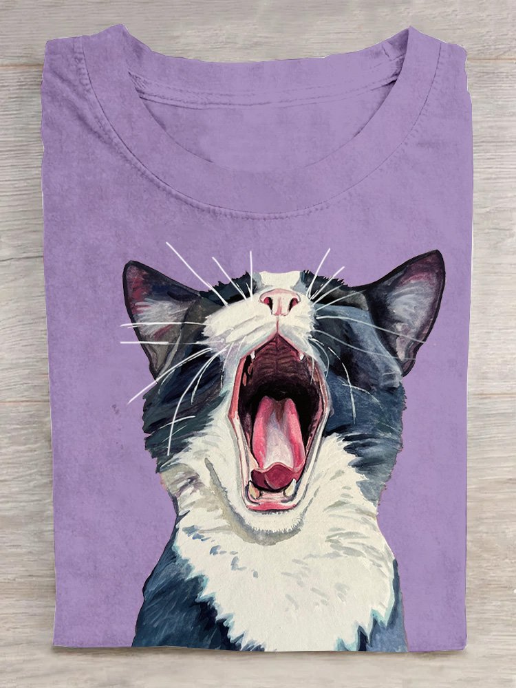 Weit Lässig Katze Rundhals T-Shirt