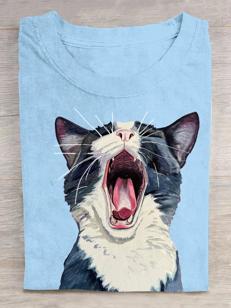 Weit Lässig Katze Rundhals T-Shirt