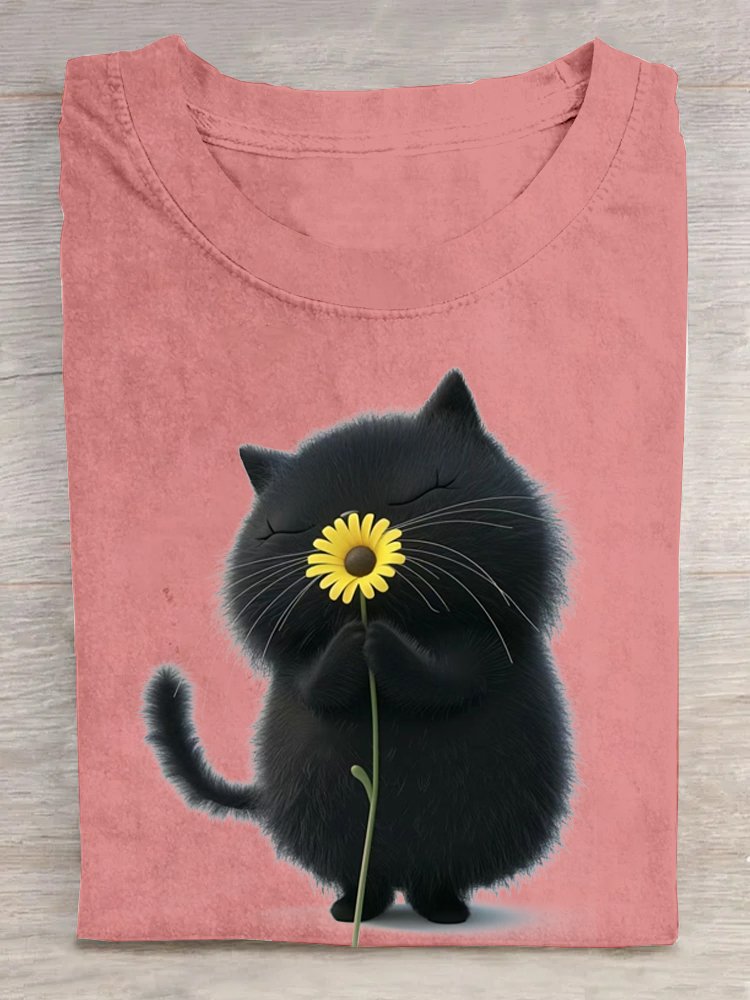 Weit Lässig Katze Baumwolle T-Shirt