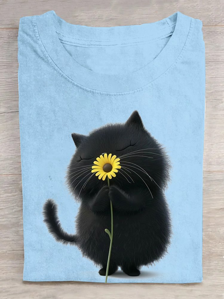 Weit Lässig Katze Baumwolle T-Shirt