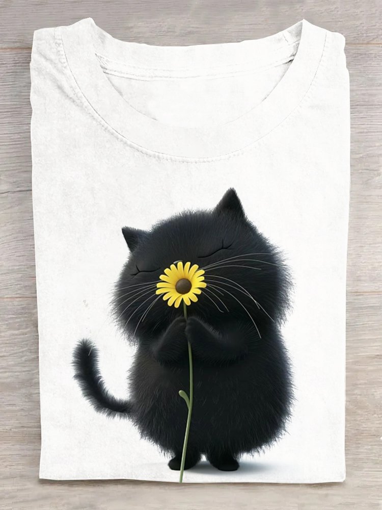 Weit Lässig Katze Baumwolle T-Shirt