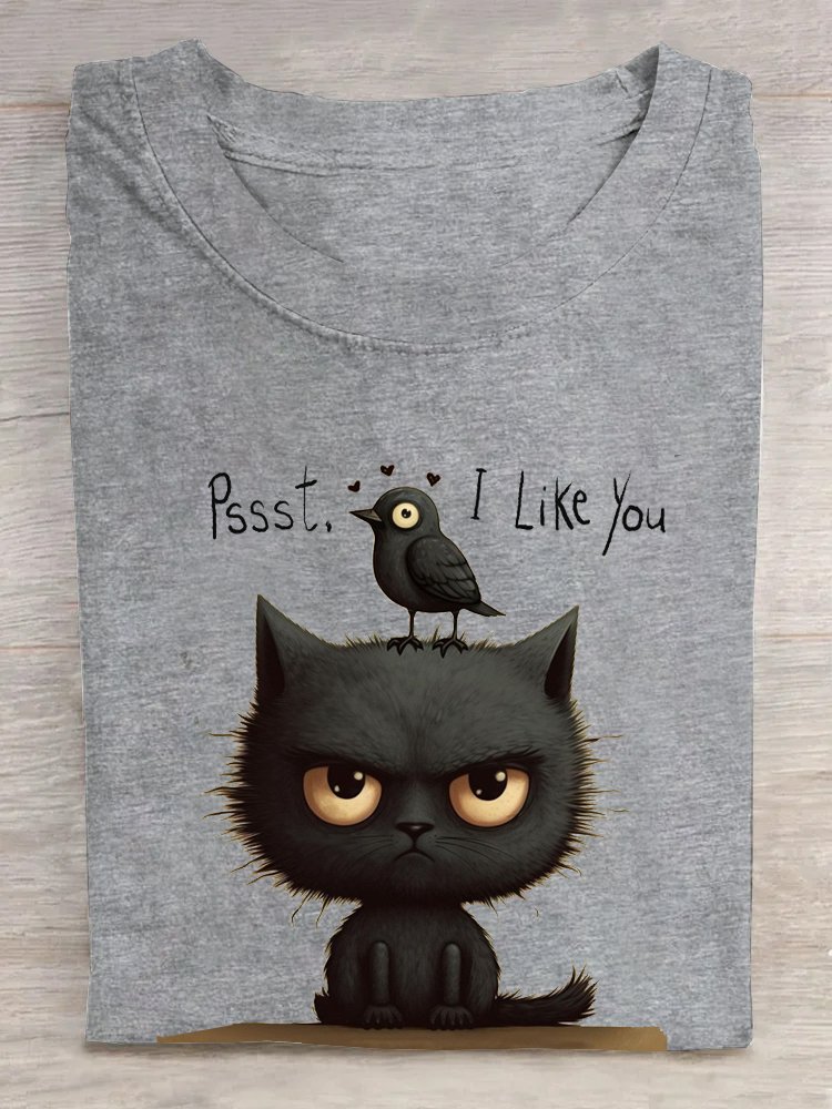 Baumwolle Weit Katze Lässig T-Shirt